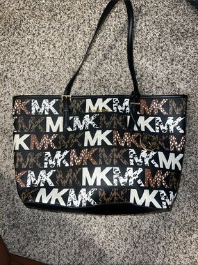 Michael Kors Black, Brown & White MK Logo Tote